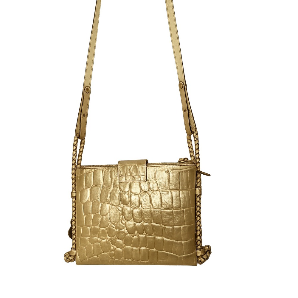 Brahmin Gold Croc Embossed Leather Organizer Crossbody Bag Braided Strap - Picture 2 of 16